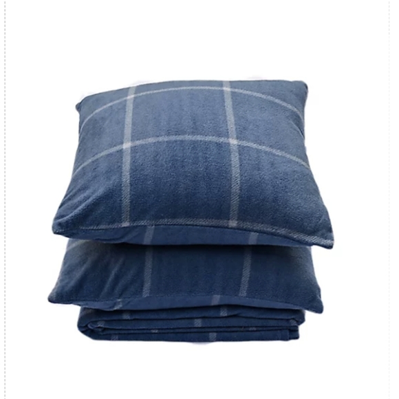 NAVY BLUE 3 PIECE WINDOWPANE PLAID THROW BLANKET AND THROW PILLOW BUNDLE - Picture 6 of 7